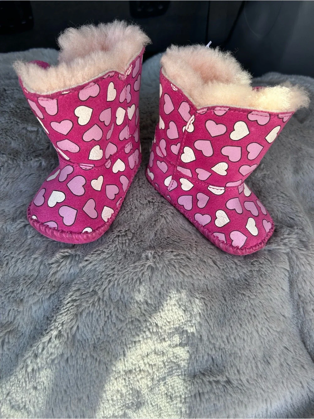 UGG Pink Heart Kids Booties with Plush Lining